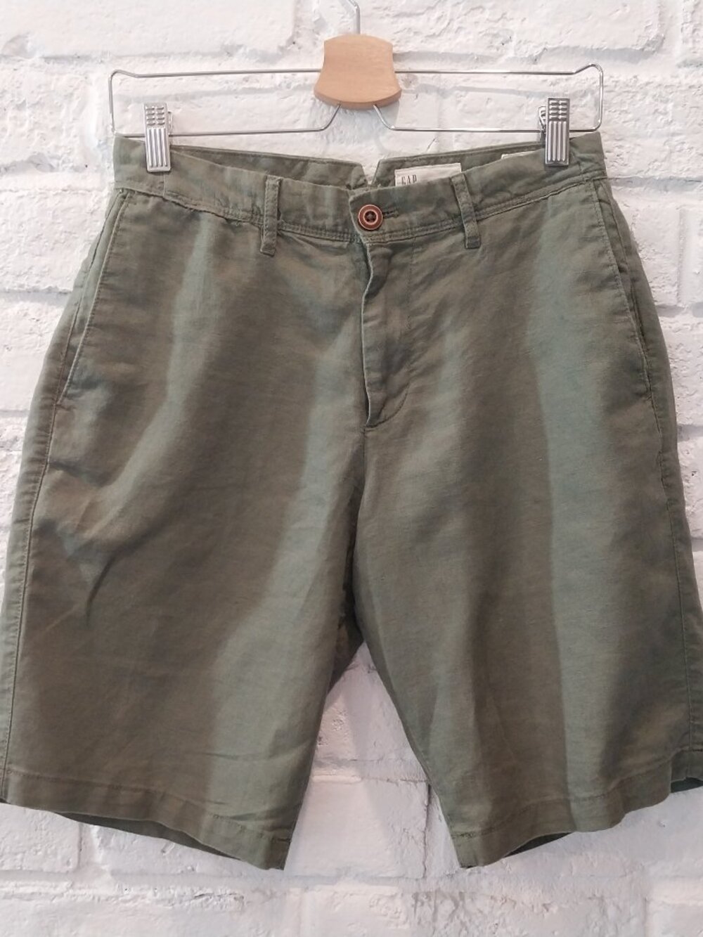 Gap Bermuda Shorts Linen Cotton Womens 27 Olive Green 10" Inseam Pockets